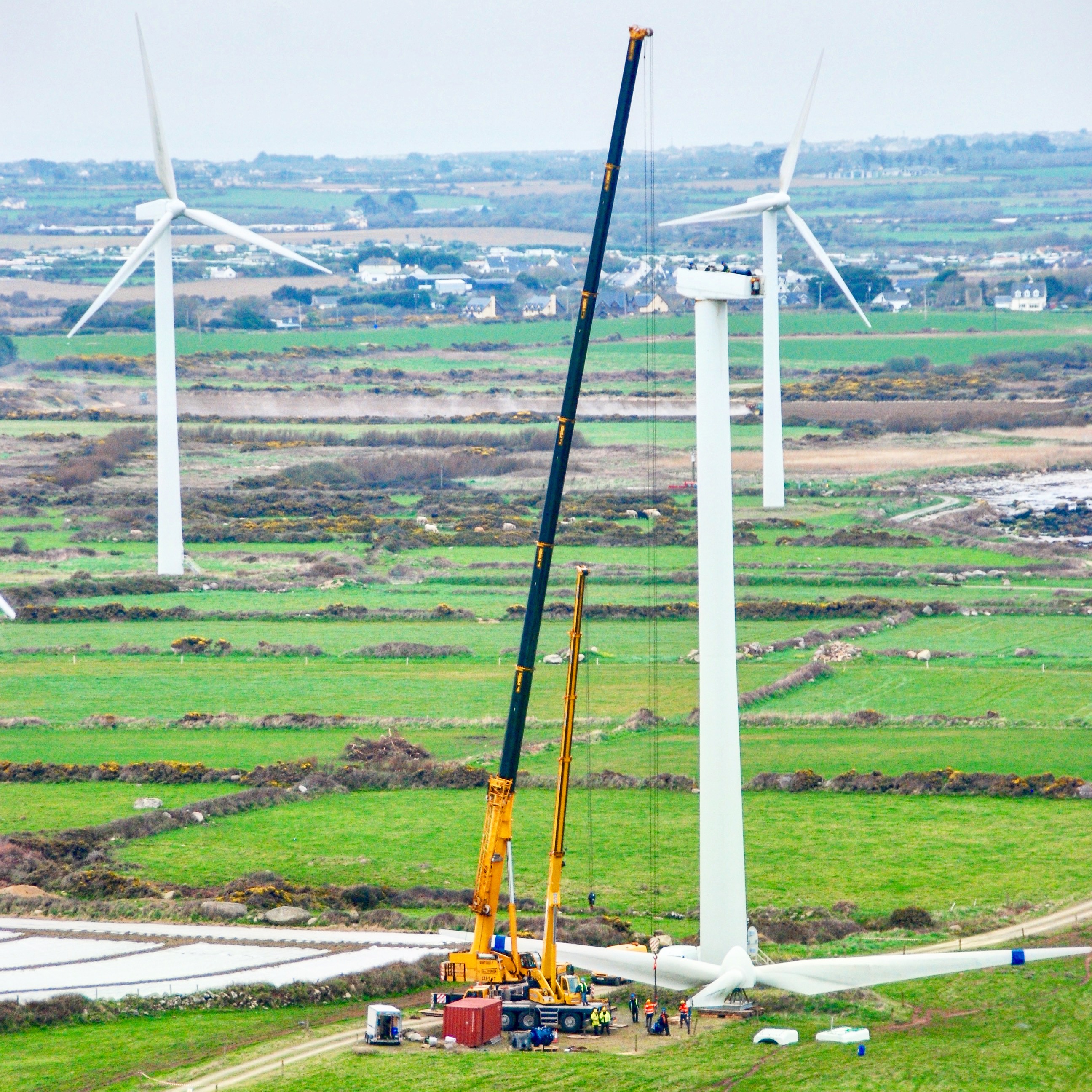 Servicing wind turbines with a 200 tonne crane, Carnsore Point, Co.Wexford