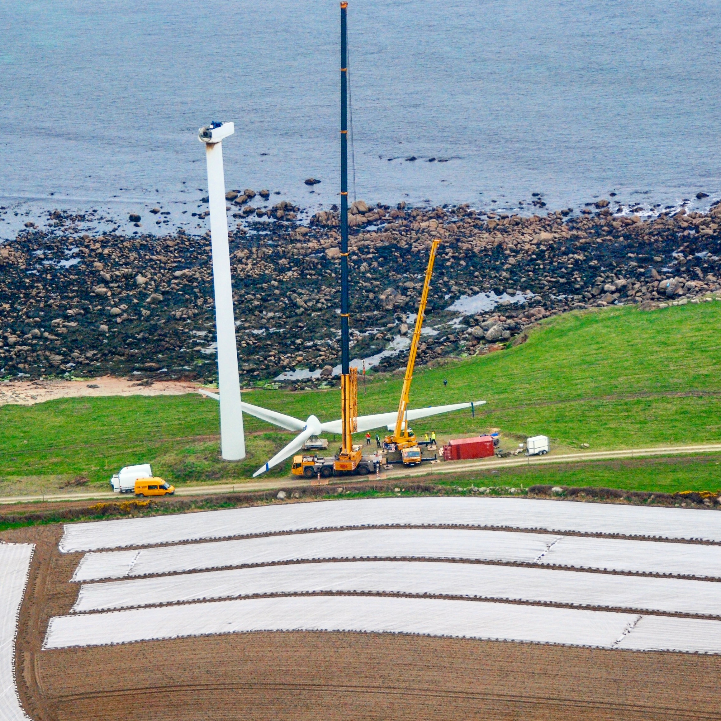 Servicing wind turbines with a 200 tonne crane, Carnsore Point, Co.Wexford