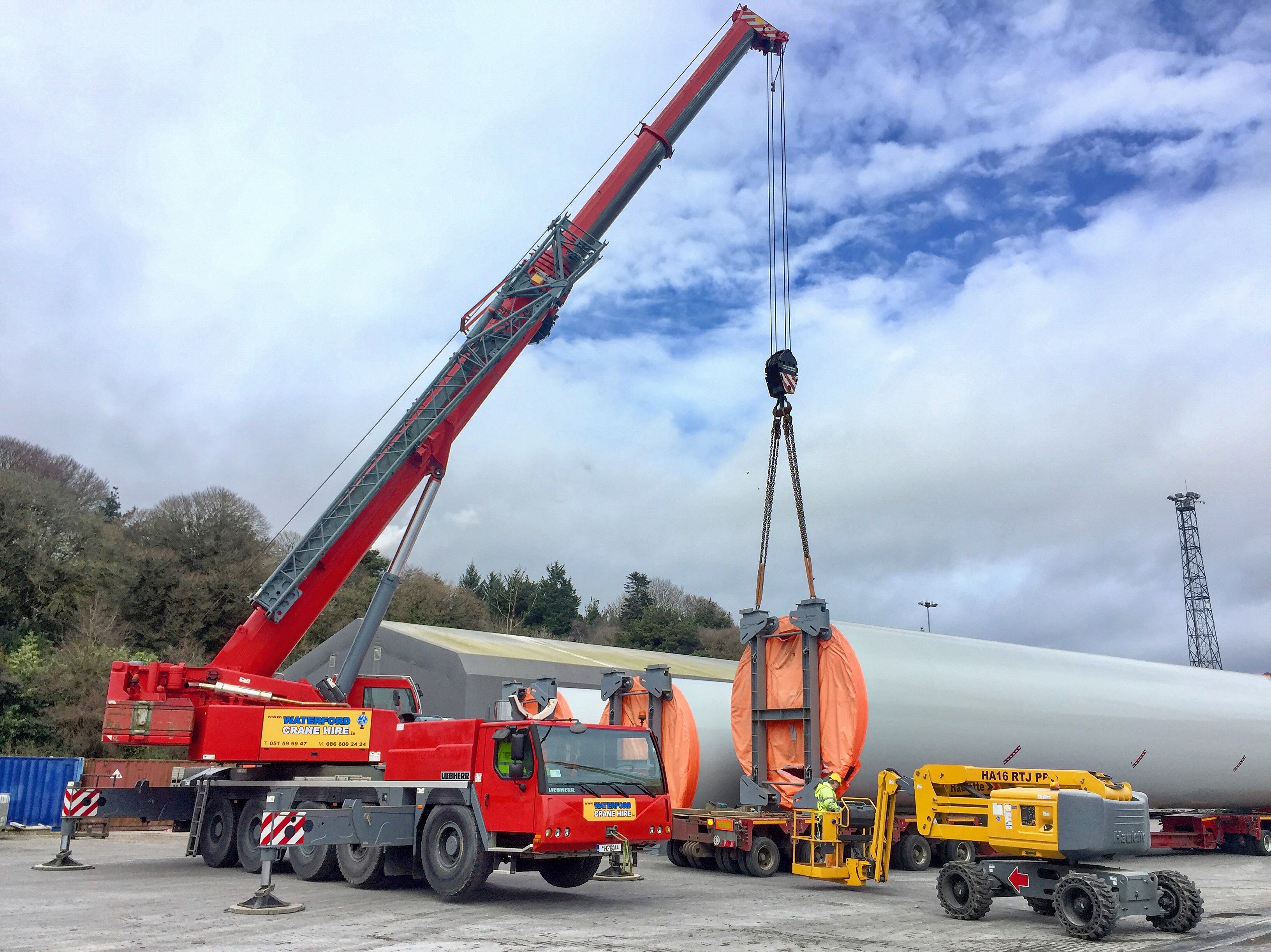 Offloading wind turbine tower sections at Belview Port