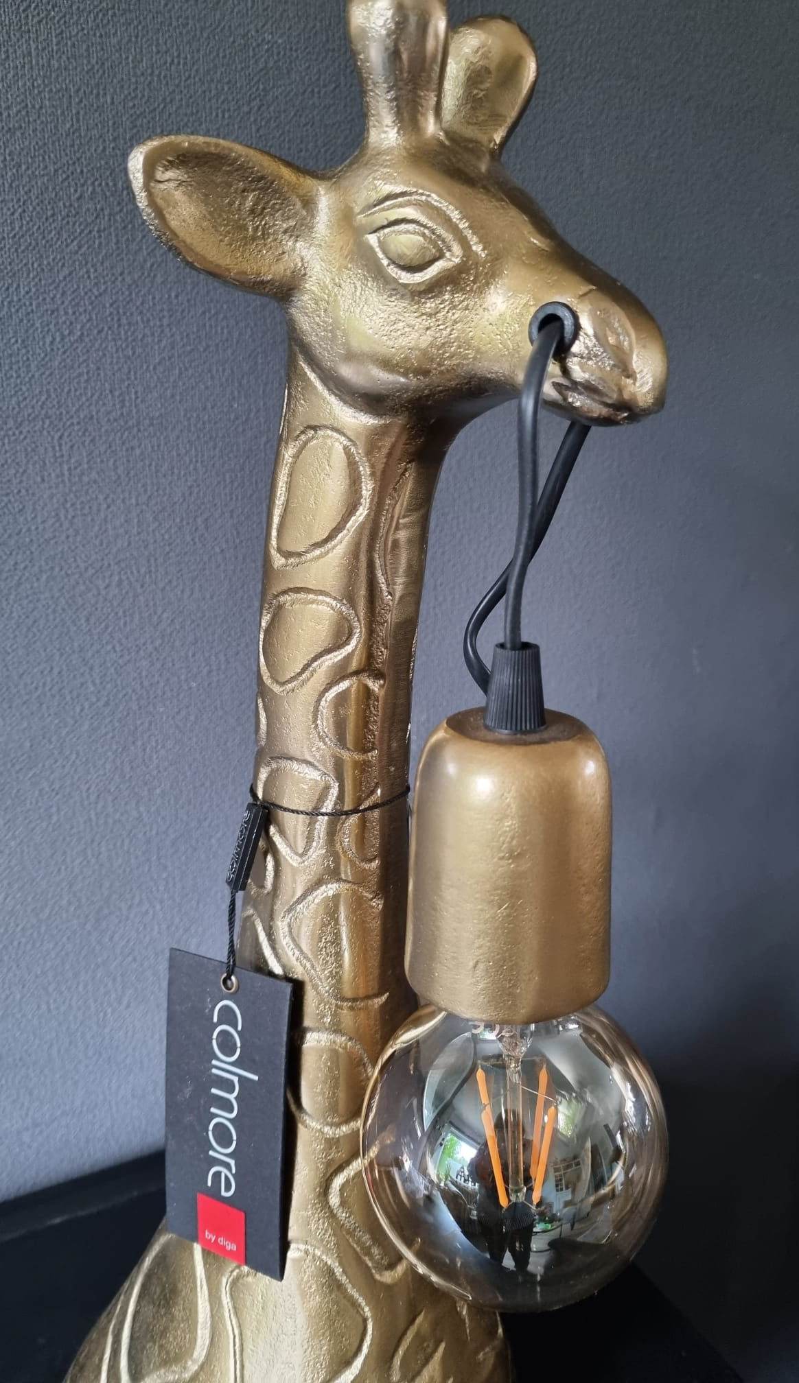 Giraffe, goudkleurige, raw-metal staande lamp van Colmore
