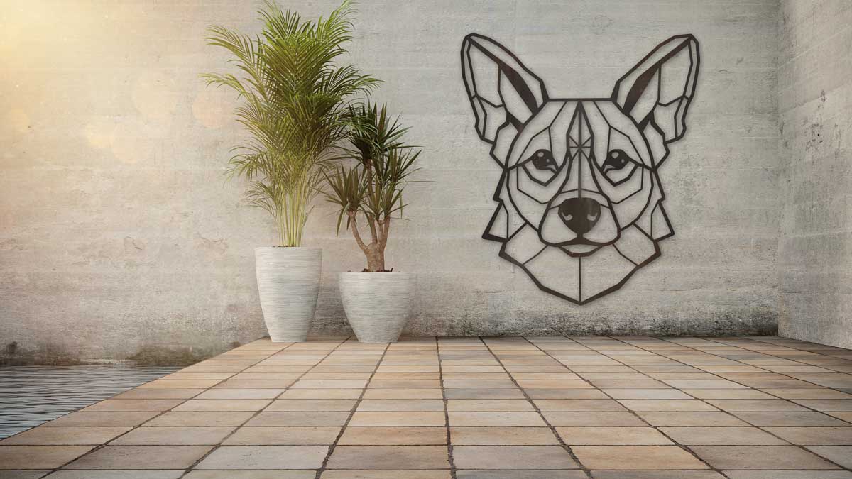 Welsh Corgi - hondenkop in cortenstaal - wanddecoratie