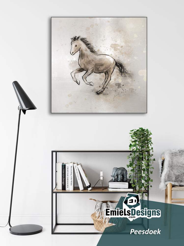 Vierkant print op doek - wanddecoratie paard in galop