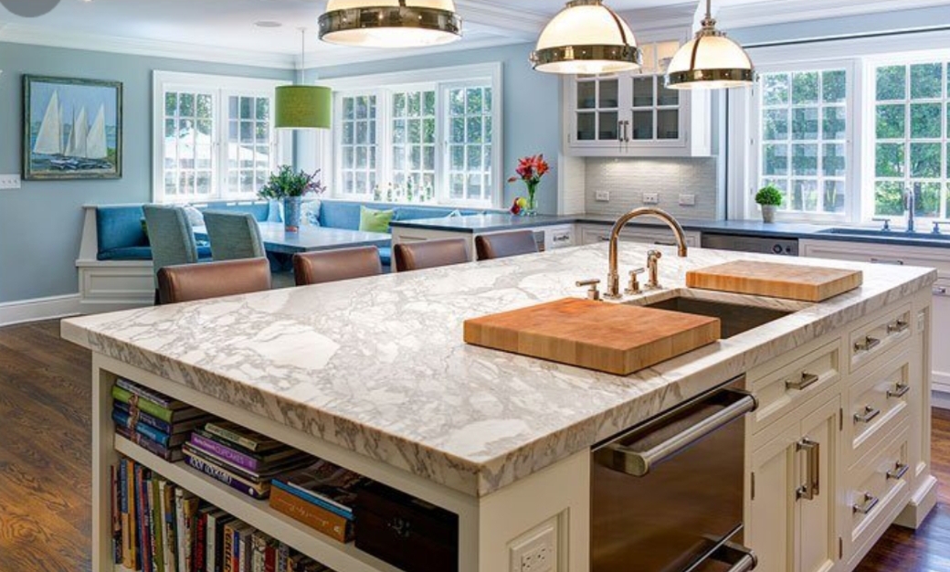 Marble kitchen counter top polished by London Polishers
