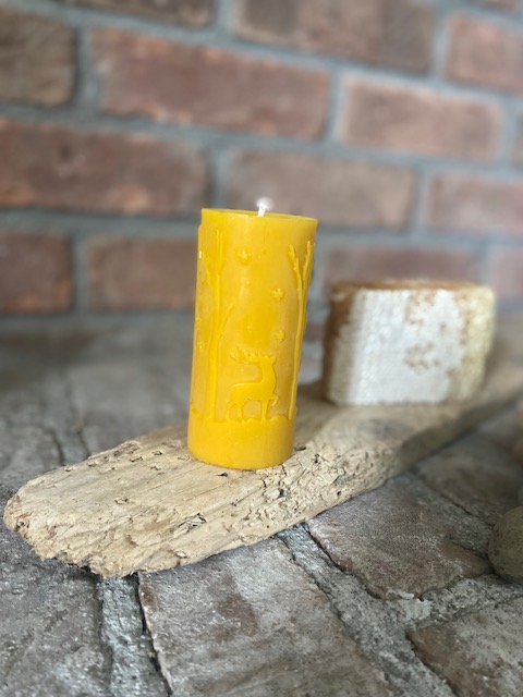 100% Beeswax Pillar Candle Deer Bee