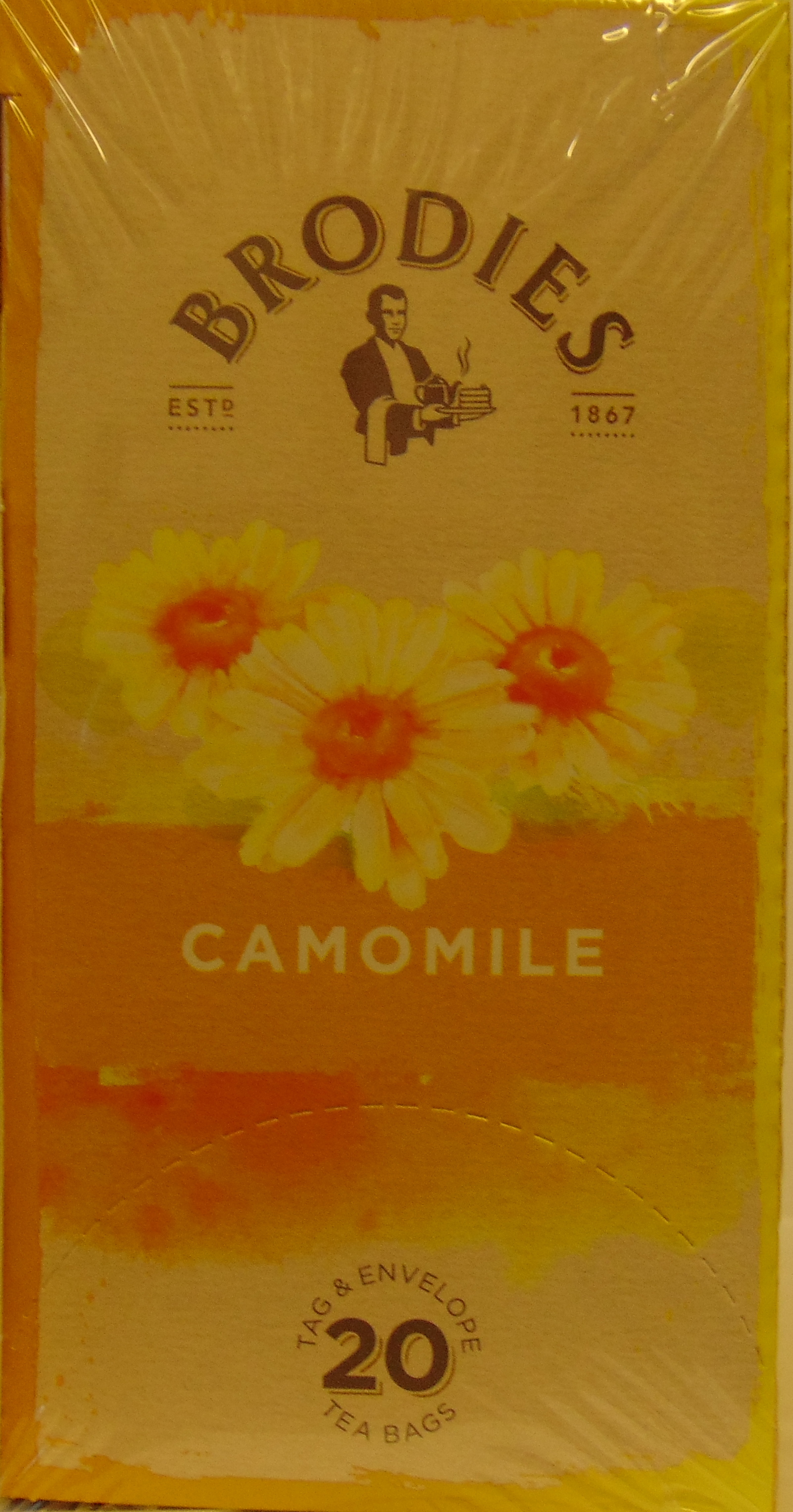 Brodie Melrose Camomile Tea. Tag and Envelope. 86g