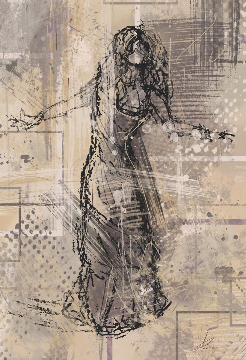 Abstract - aardse tinten - dansende dame