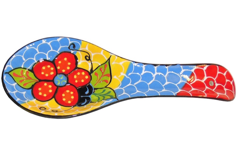 Spanish ceramic spoon rest with pastel flowers design