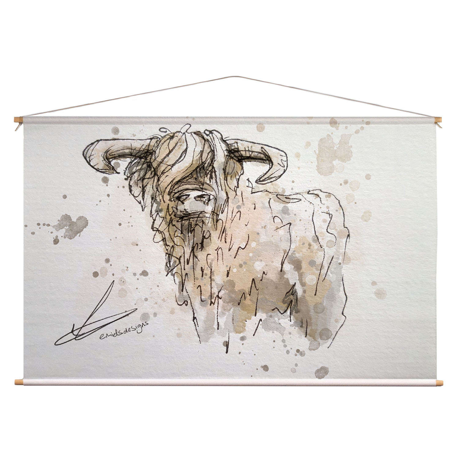 2021-04-02 schotse hooglander waterverf wanddoek 02jpg