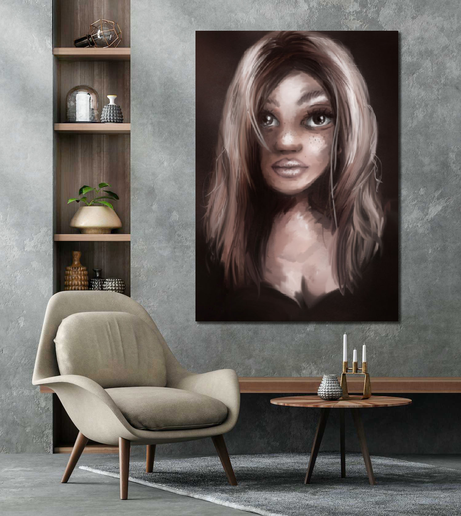 Groot formaat kunstwerk 118 x 168 cm portret vrouw