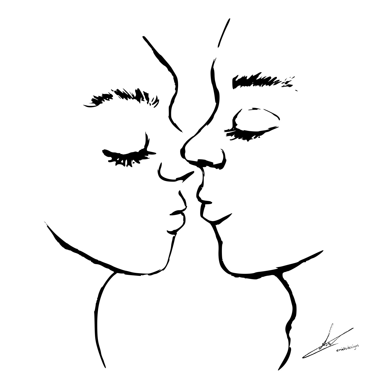 Romantisch kunstwerk - bijna een kus - zwarte inkt