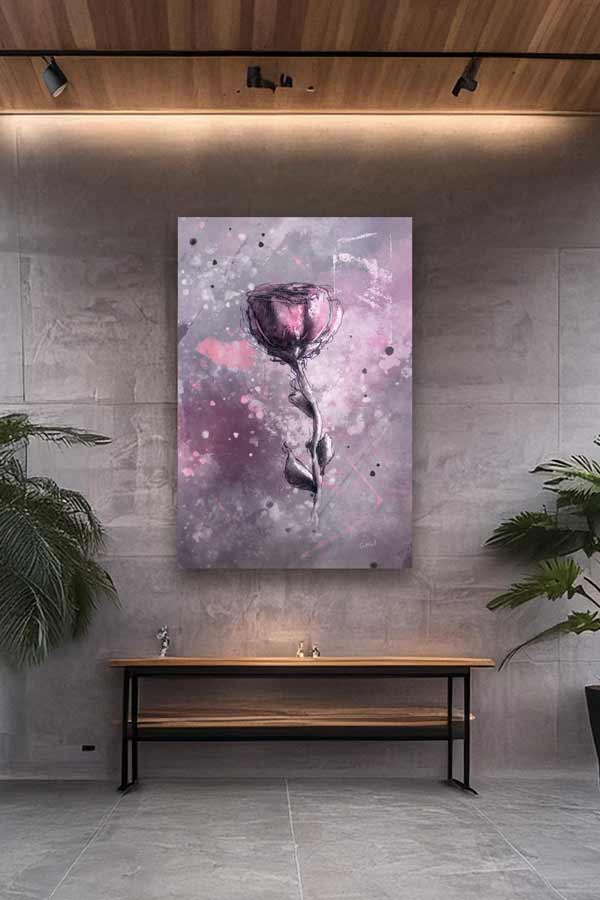 Roze roos - mixed media kunstwerk