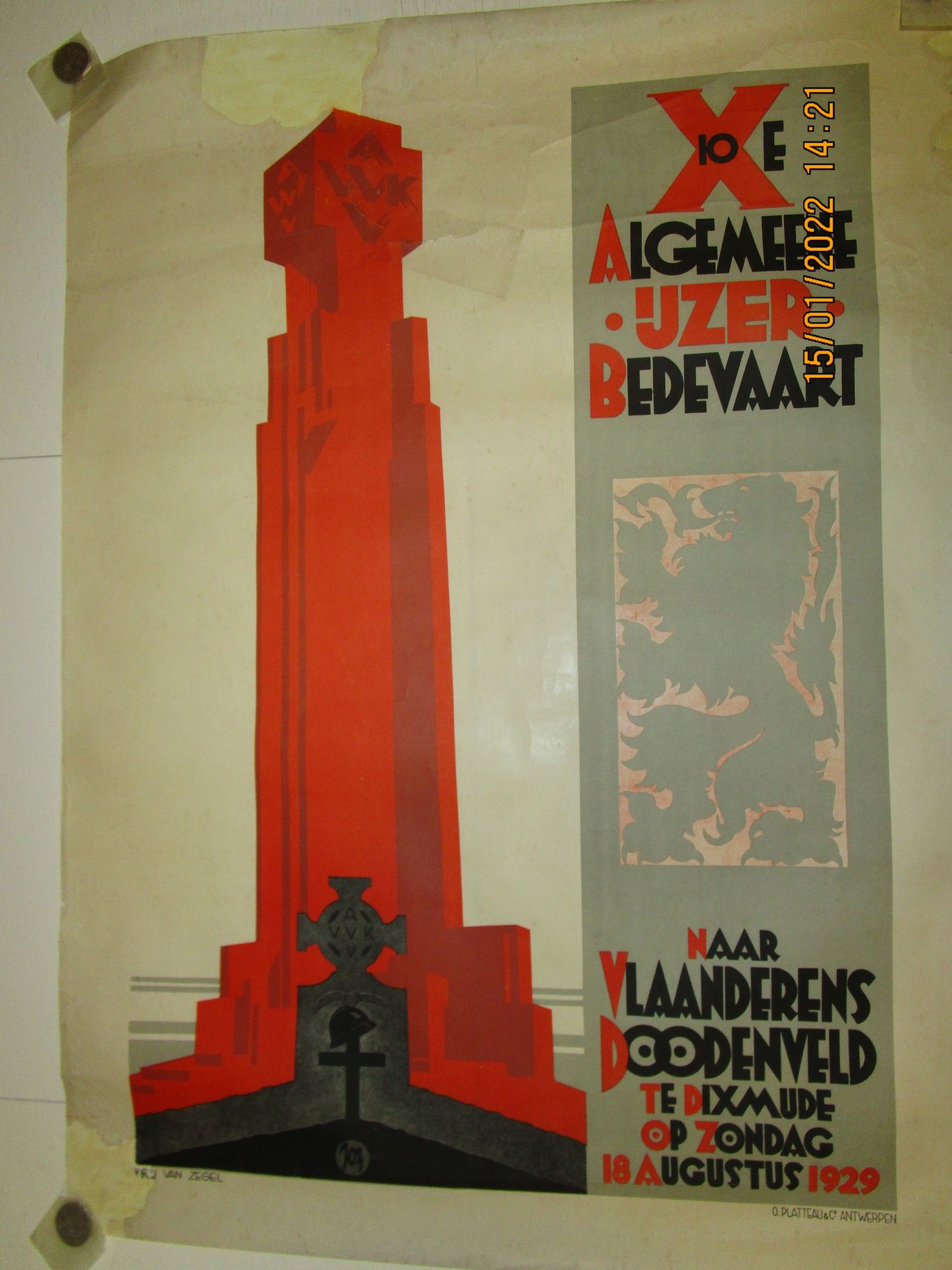 Grote affiche Ijzerbedevaart ( ongeveer 100 x 60 cm ) 1929 - Heldenhulde