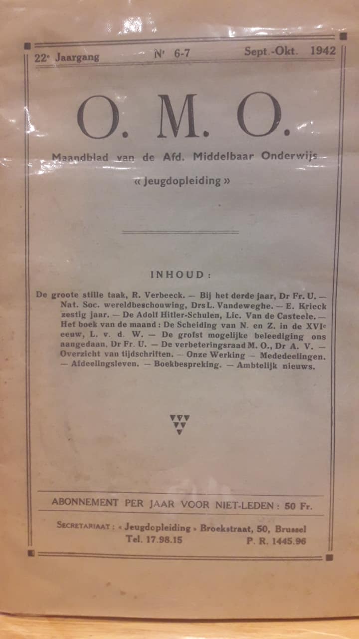O.M.O. maandblad middelbaar onderwijs / strekking jeugdopleiding DE VLAG - sept 1942