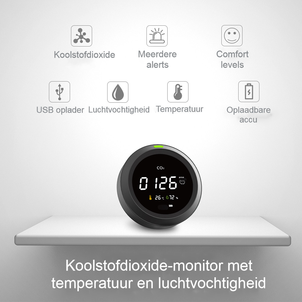 Smartzo PTH-5 Luchtkwaliteitsmeter - CO2 Temperatuur en Luchtvochtigheid - CO2 meter binnen