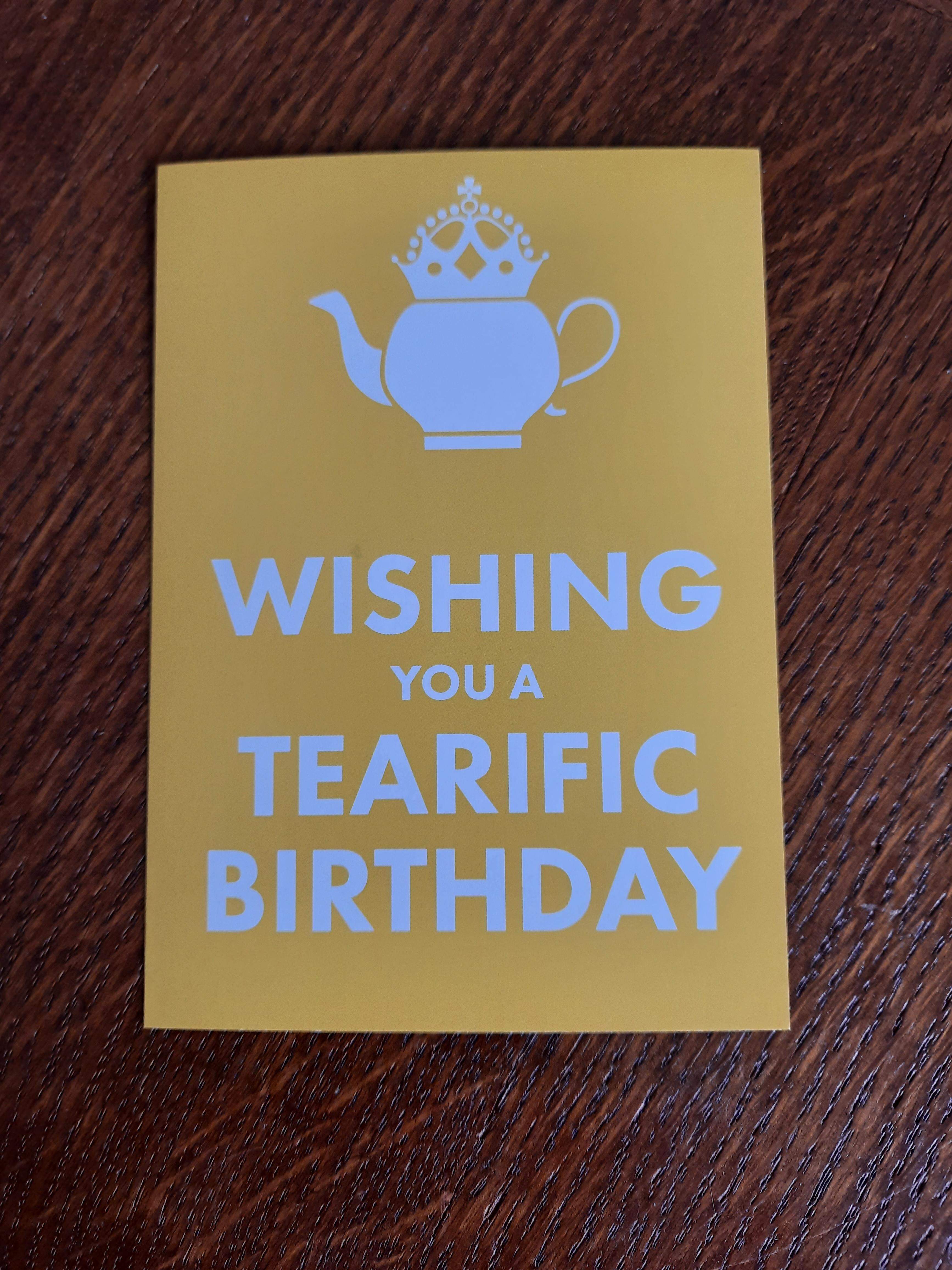 Postkaart 'Wishing you a teariffic birthday'