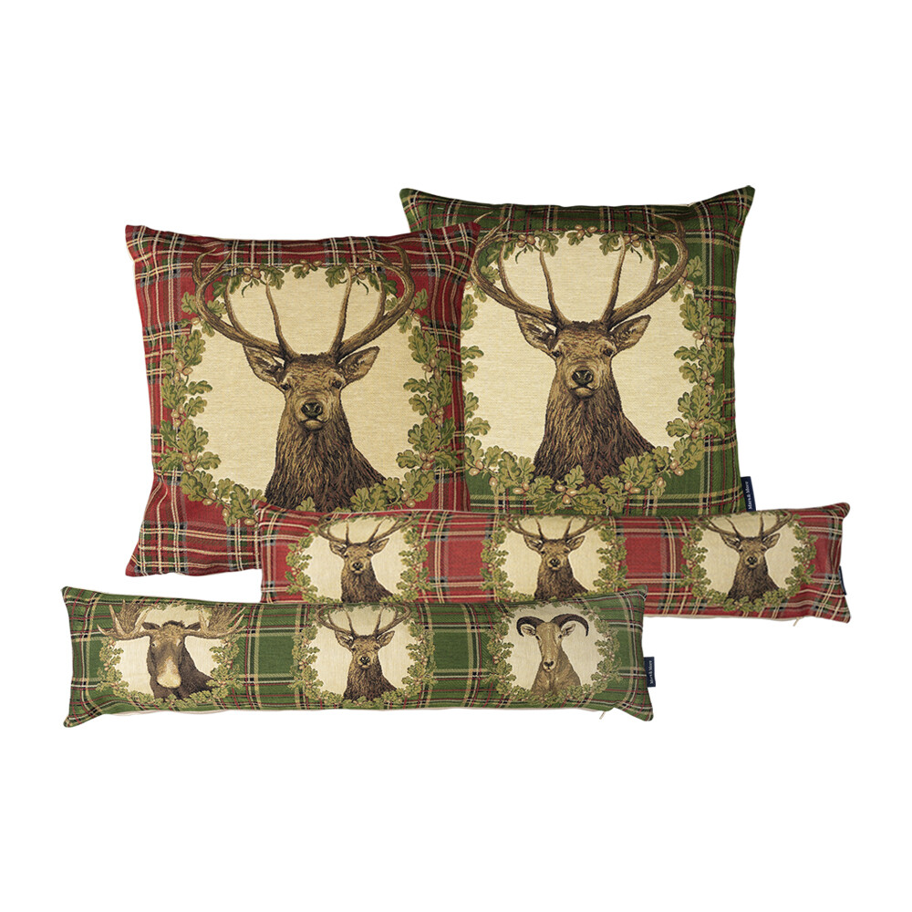 Gobelin tochtkussen, TARTAN HERT ROOD, 20x90cm