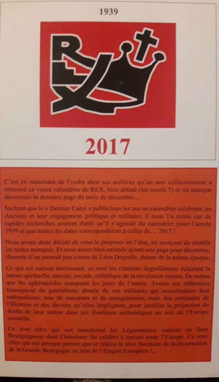 Leon Degrelle Chef du Legion Wallonie - Rex / facsimile kalender 1939 voor 2017 / 12 maanden
