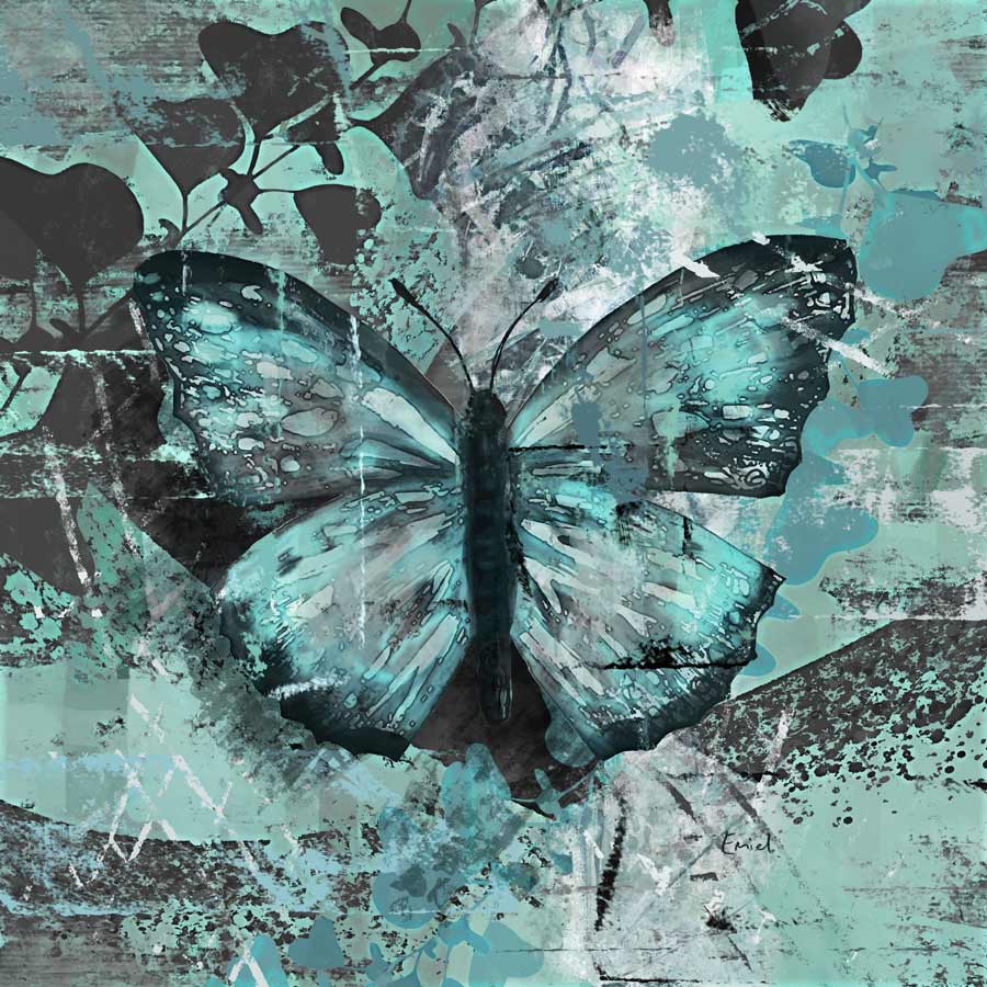 Vlinder in turquoise en blauwgroen - decoratie voor vensterbank of aan de muur