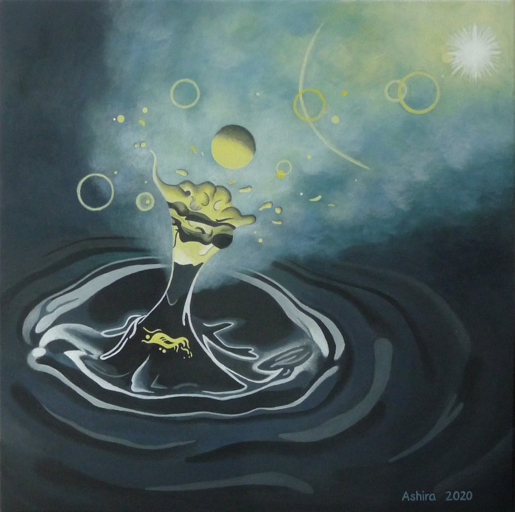 falling droplet - march 2020, acrylic on canvas, 60x60 cm