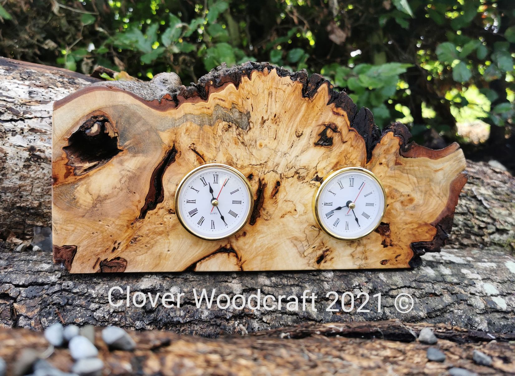 Live Edge Spalted Burl Horse Chestnut Double Clock