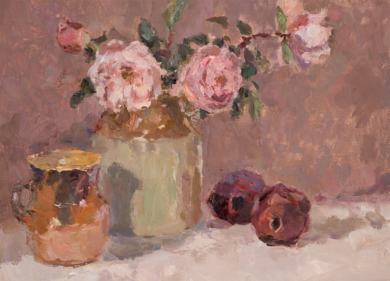 Roses with Earthenware Crockery and Pomegranates