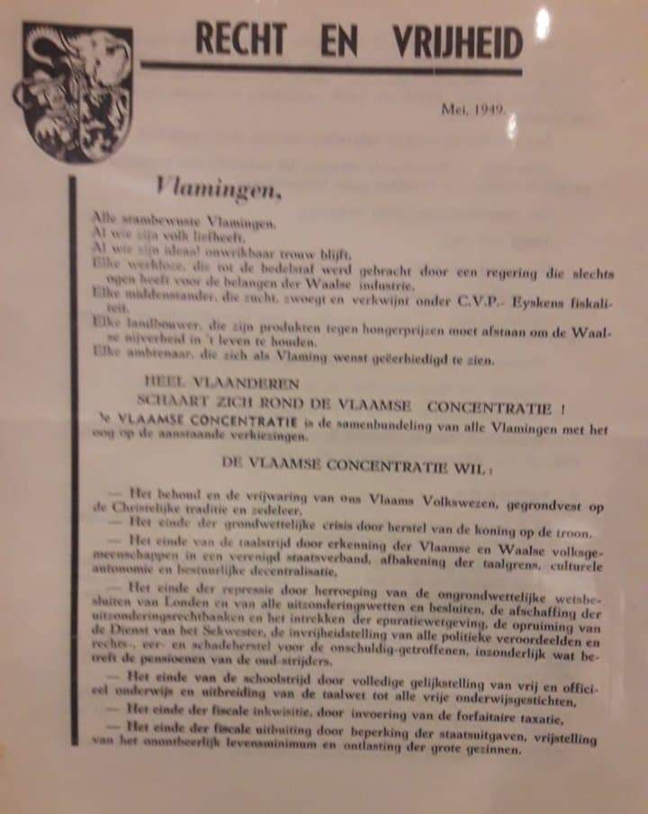 Vlaamse Concentratie pamflet 1949 in absolute nieuwstaat / zeldzaam