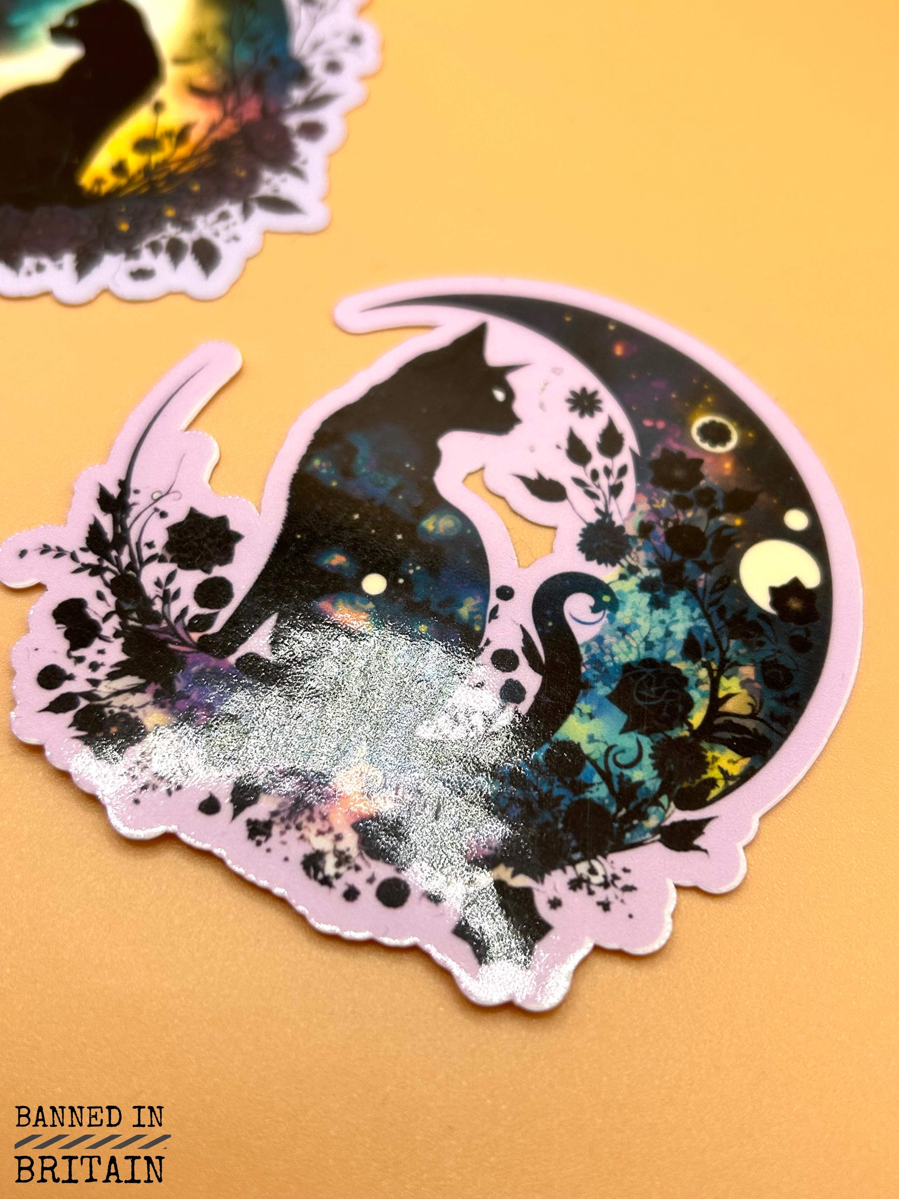 Whimsical Black Cat Stickers