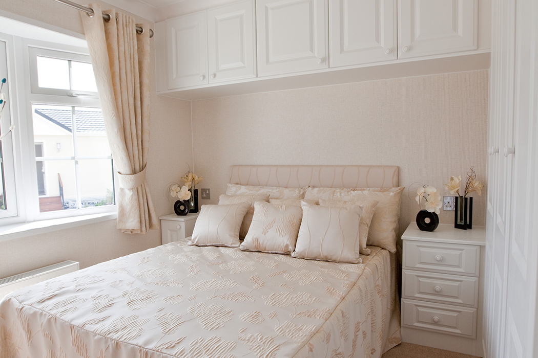 Bedroom of a luxury retirement lodge  at Mossband Residential Park near Dalbeattie, Scotland