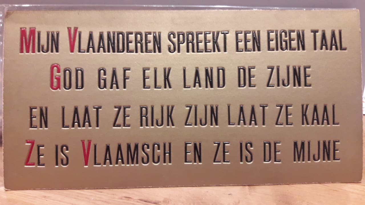 Vlaamse spreuk , druk op dik karton 31 x 16 cm