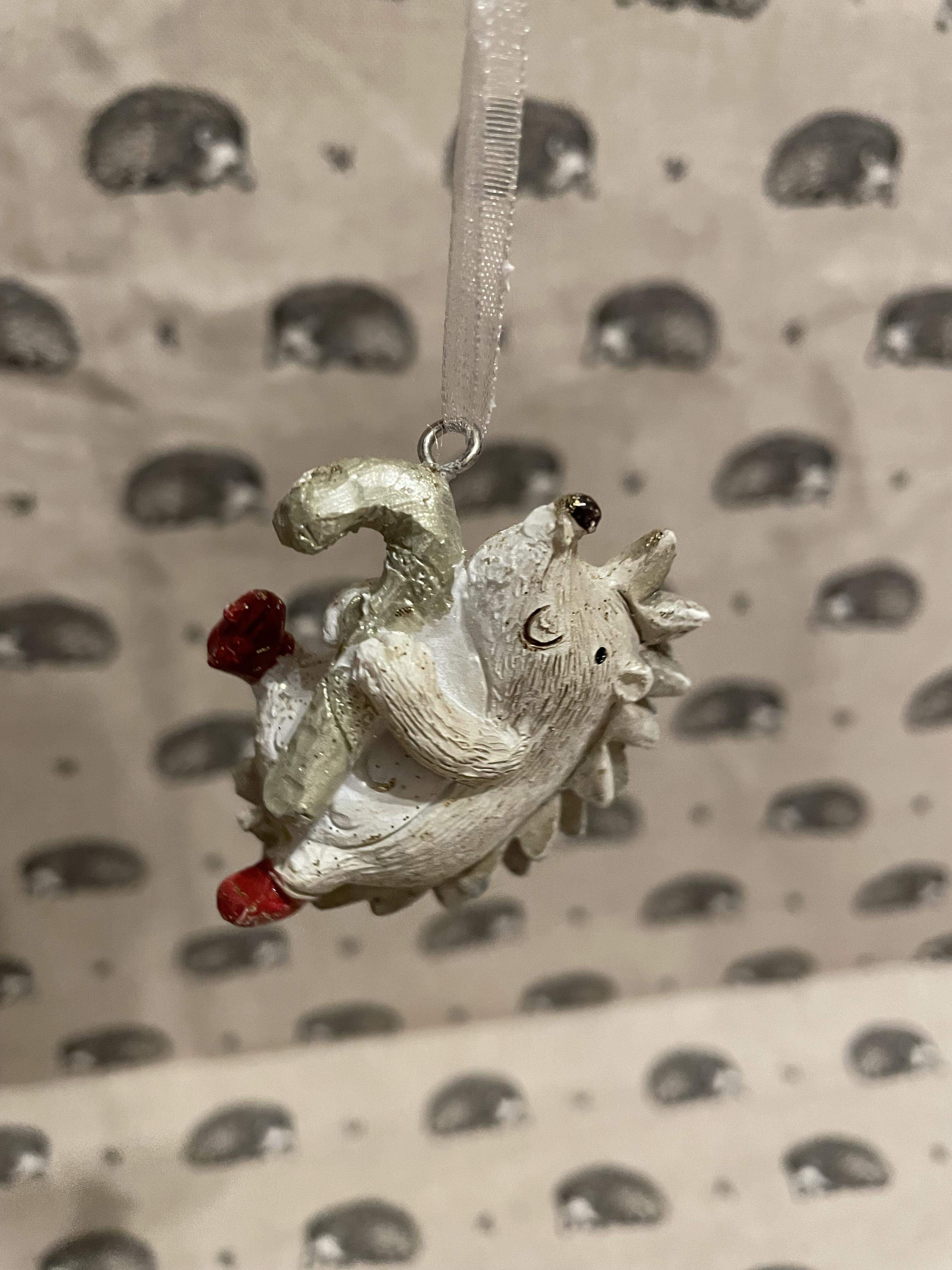 Hanging Hedgehog Decoration with Cane - Christmas