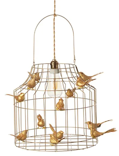 Goudkleurige vogelkooilamp met goudkleurige vogeltjes, medium