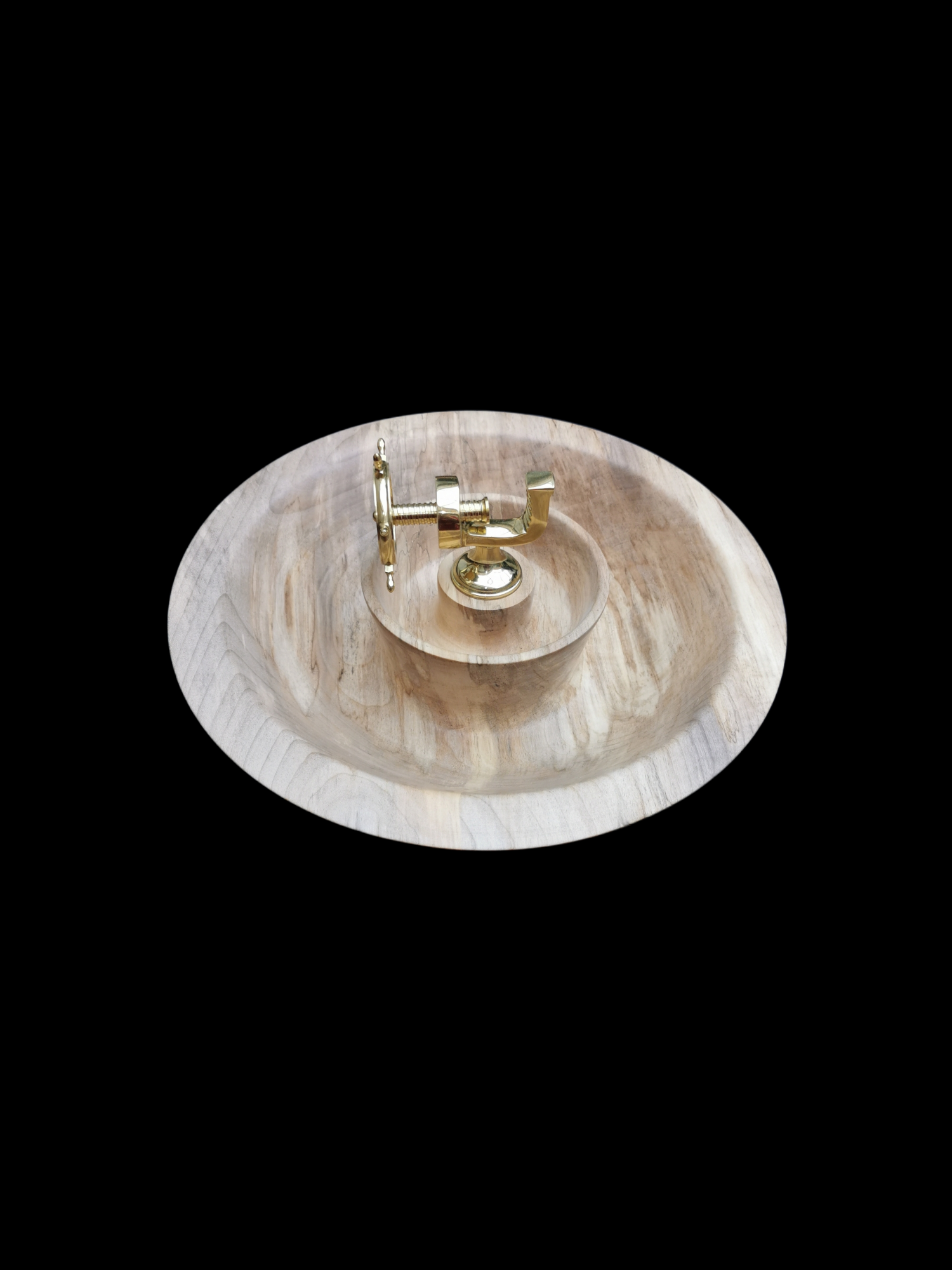 Wood Turned Nutcracker Bowl with Brass Ships Wheel Nutcracker