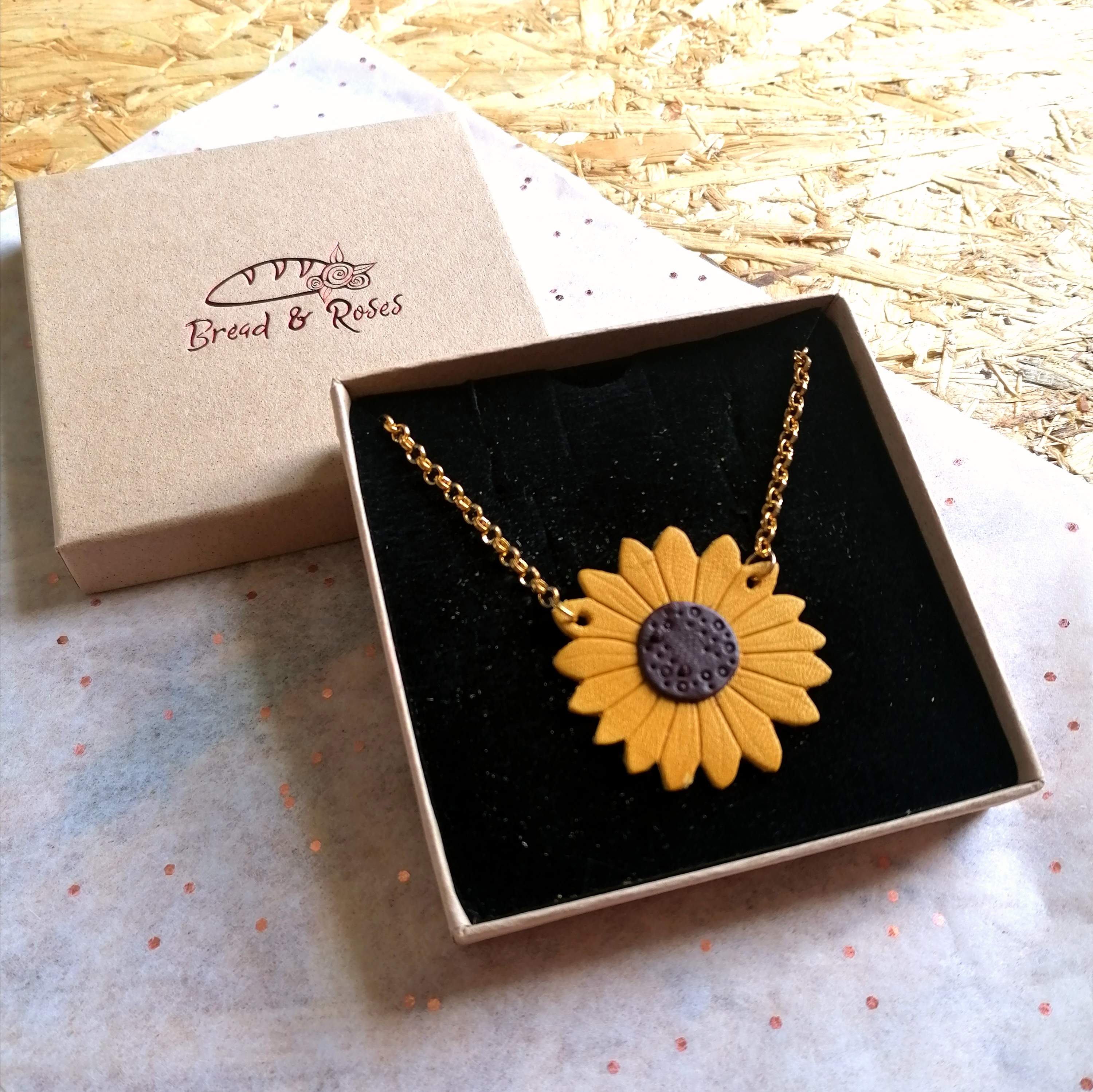 Flower Recycled Leather Necklace- 2 Colours