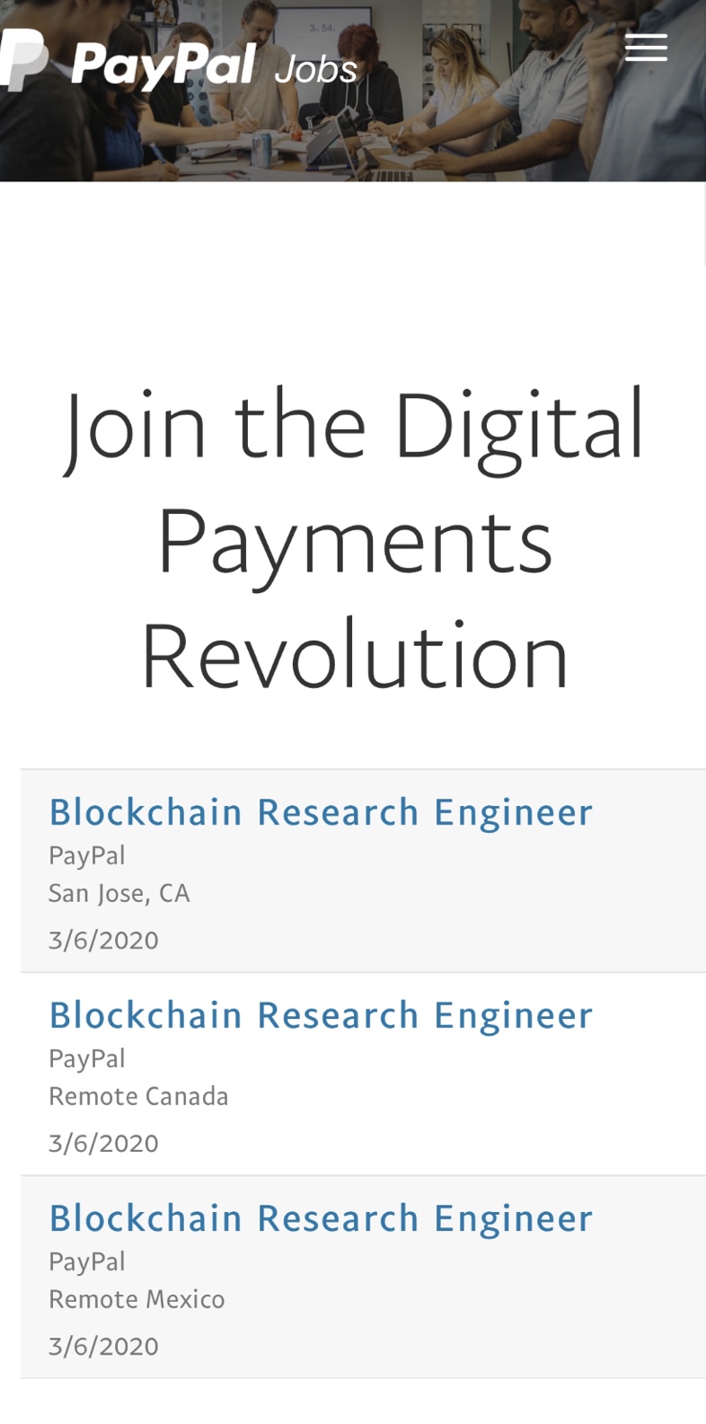 paypal blockchain job search via uSellio