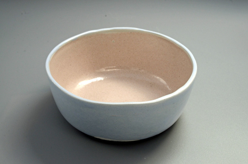 Blue/pink glaze on white earthenware