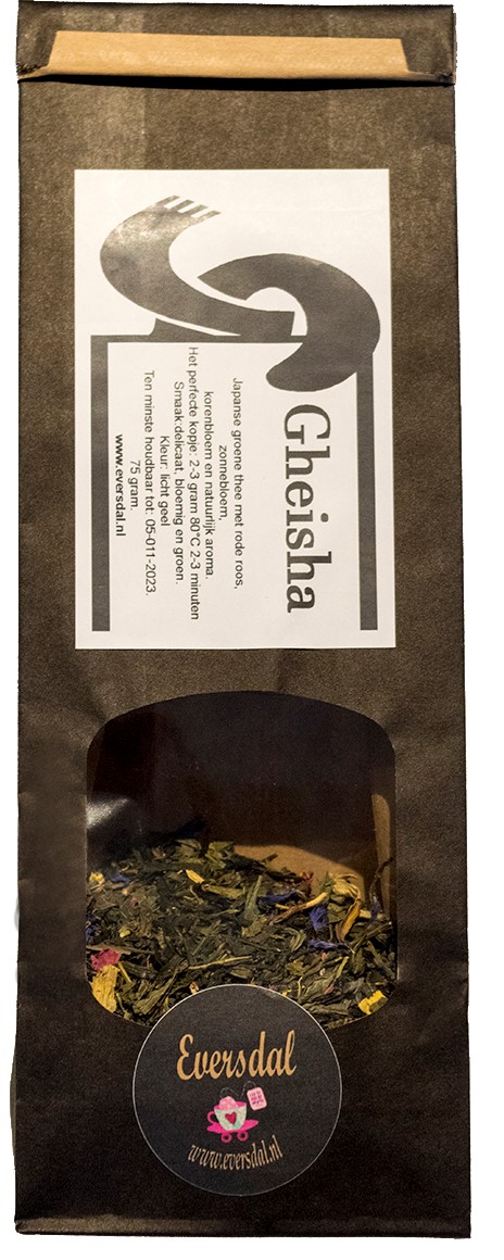 Gheisha - groene thee met rode roos, zonnebloem en korenbloem