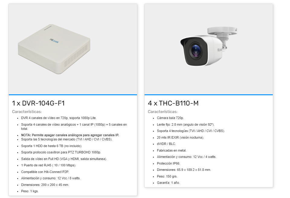 Cámaras de vigilancia kit con 4 cámaras Tipo Bala en Metal y Grabador KIT7204BM