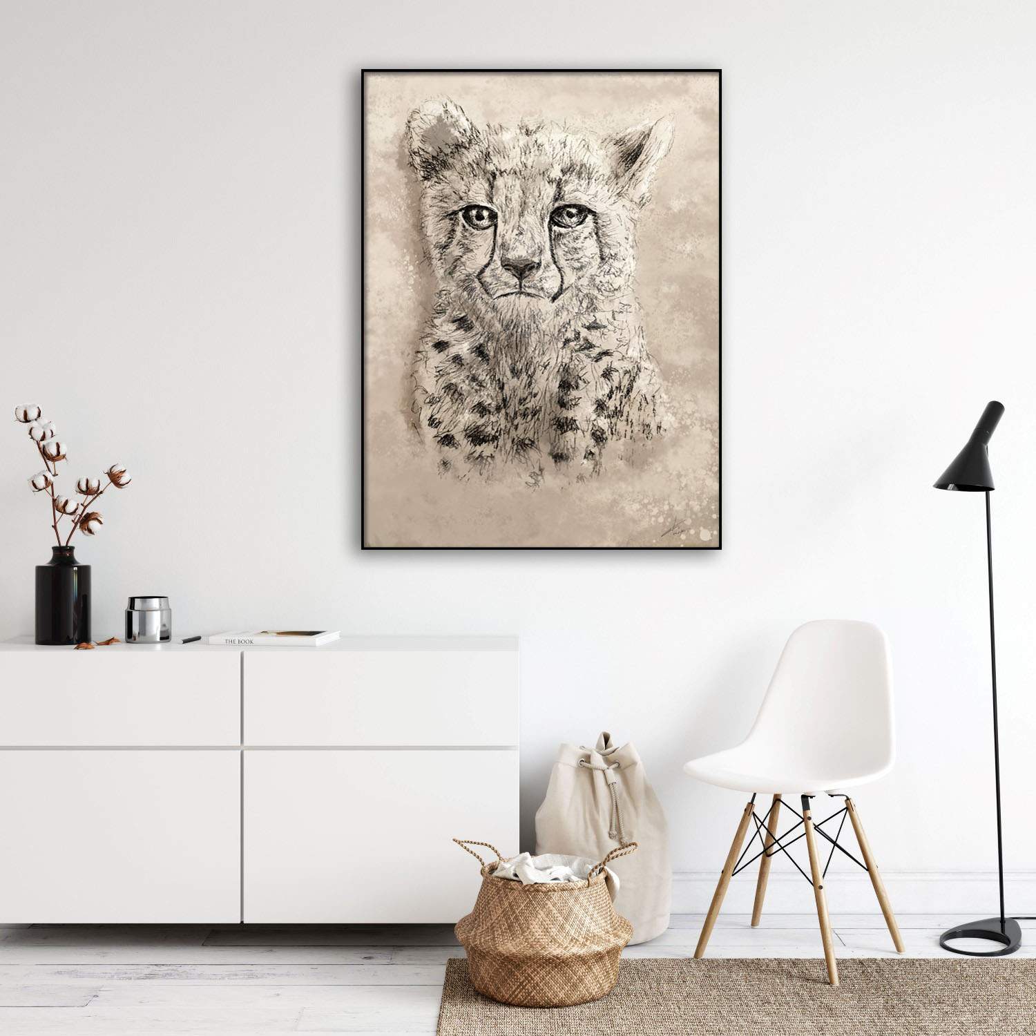 Pentekening jonge luipaard boho stijl decoratie