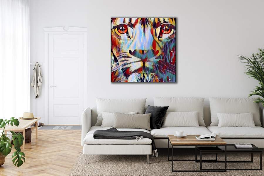 Kleurig schilderij - kop van een leeuw