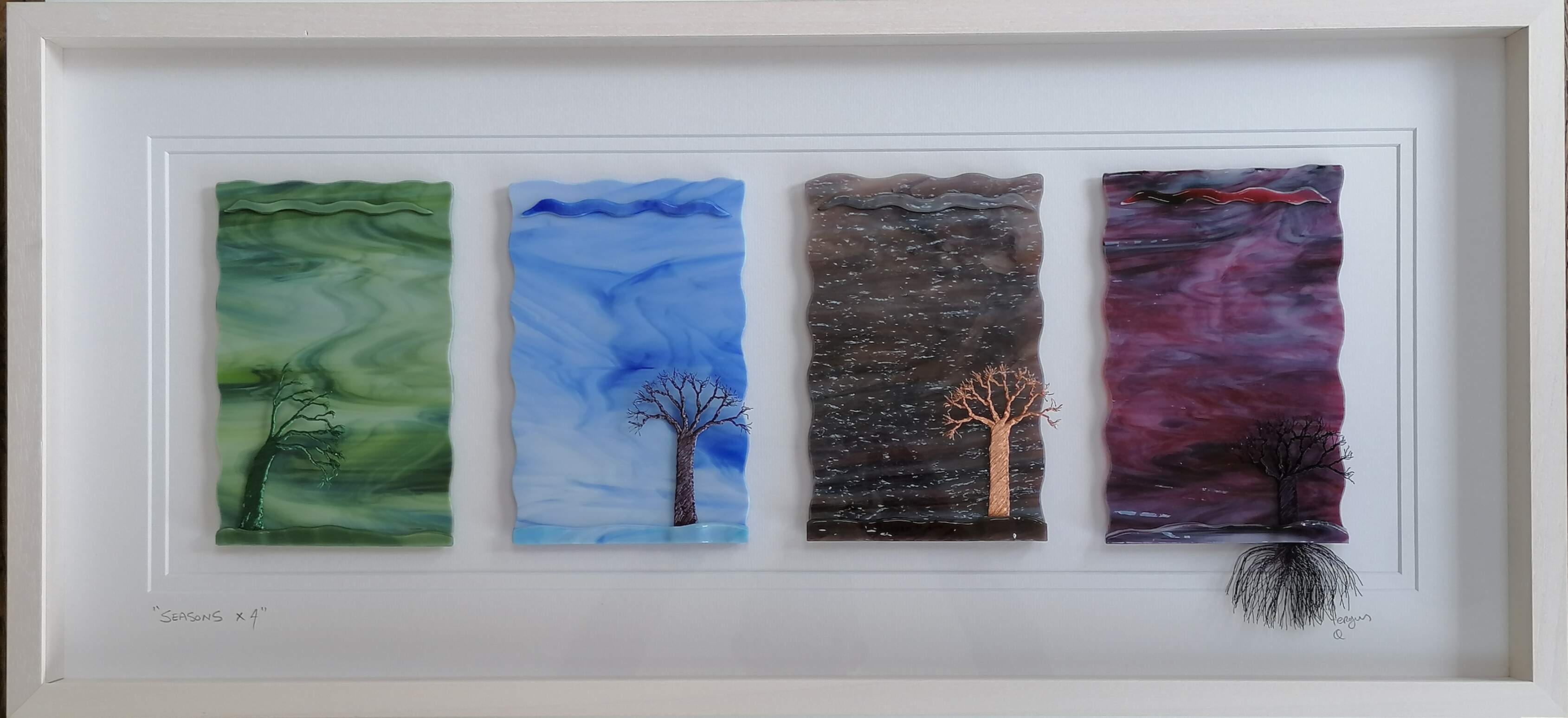 Glass Art picture displaying 4 panels representing the Seasons