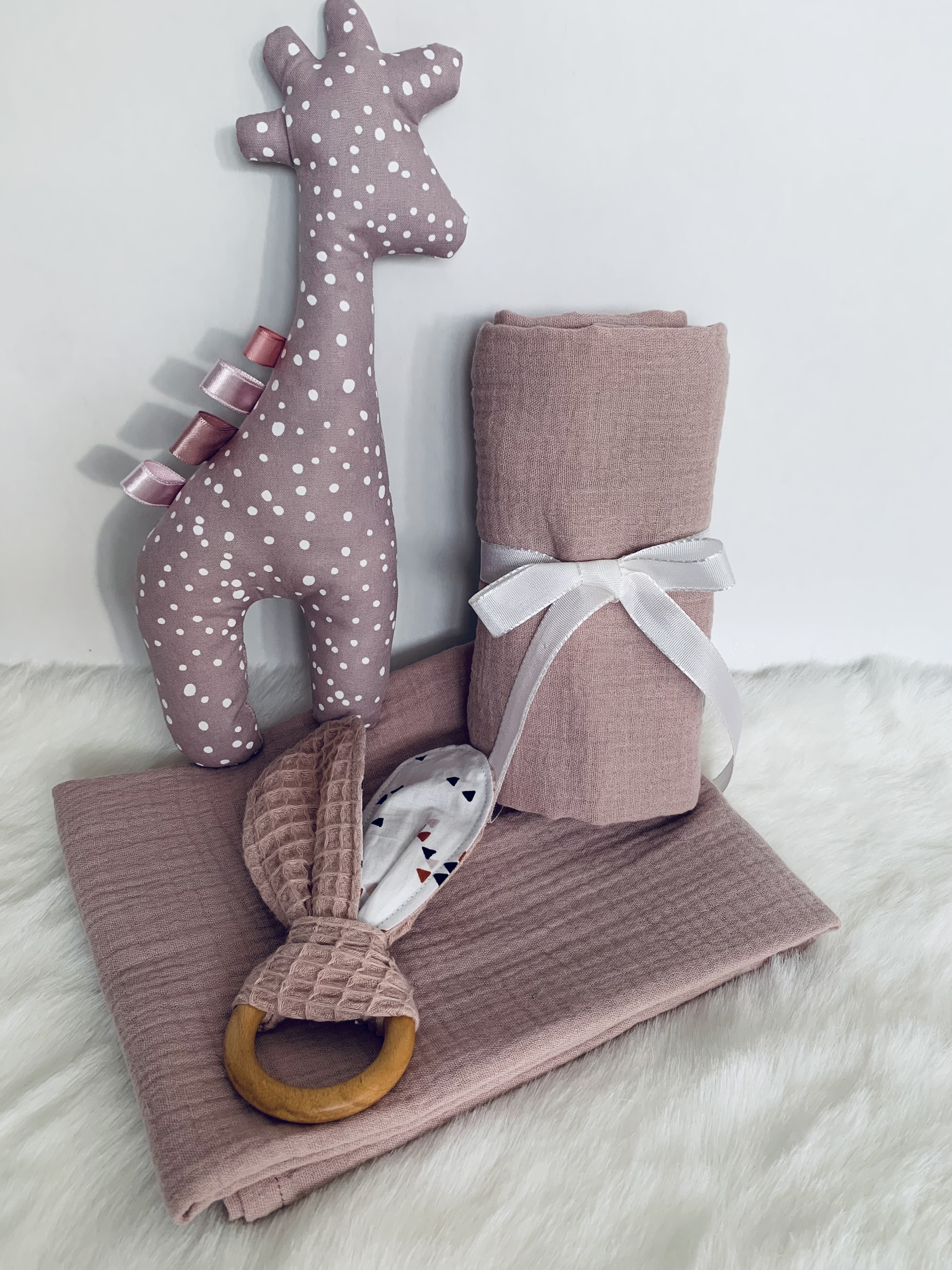 Cadeauset 3-delig Giraffe licht oud roze