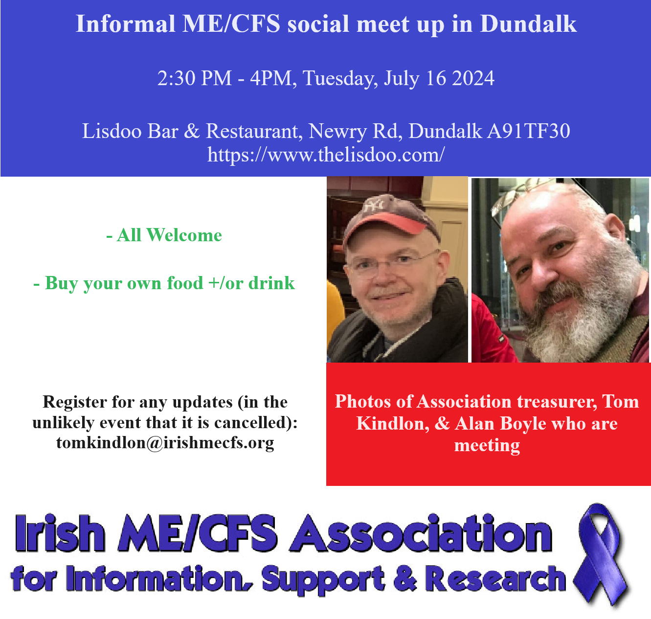 Dundalk: Informal ME/CFS social meet-up on Tuesday, July 16 hosted by Tom Kindlon