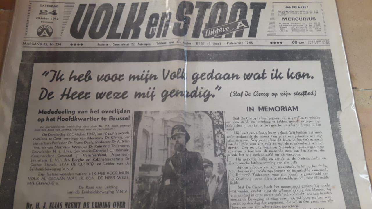 Volk en Staat 24 oktober 1942 - overlijden VNV leiderStaf De Clercq - in memoriam