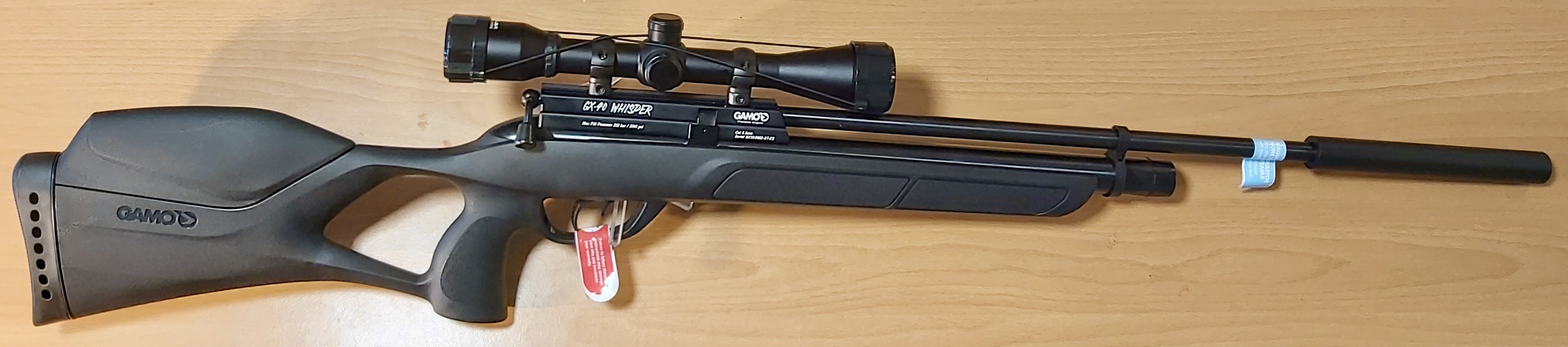 de nieuwe Gamo GX- whisper + Shilba scope, 750€