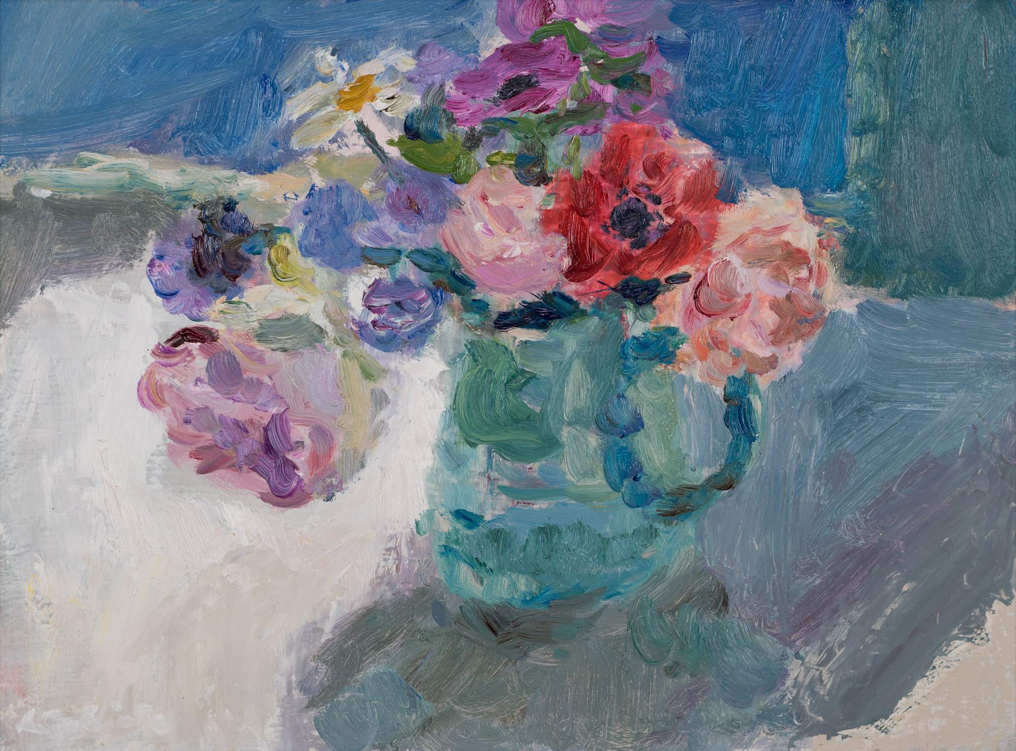 Summer Flowers in a Turquoise Jug