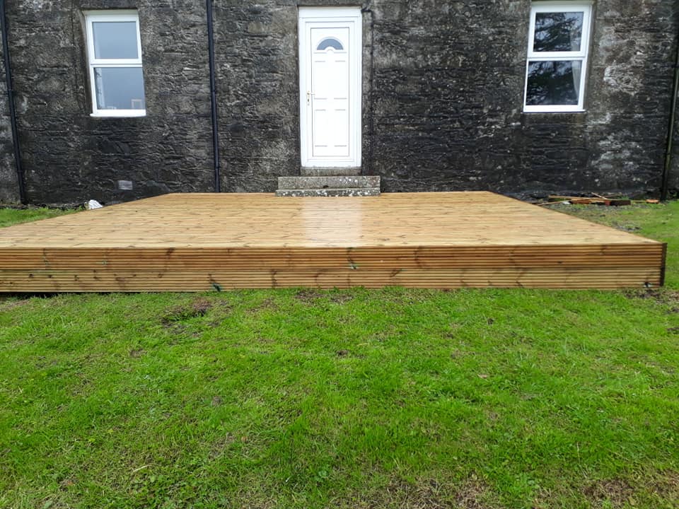 A square timber deck on a private house near Port William, Wigtownshire