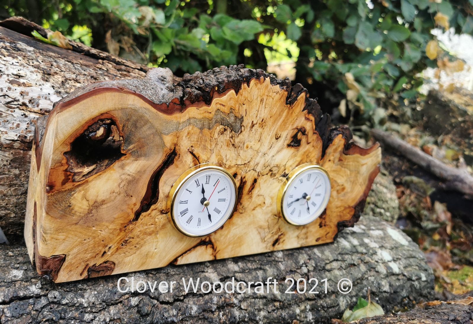 Live Edge Spalted Burl Horse Chestnut Double Clock
