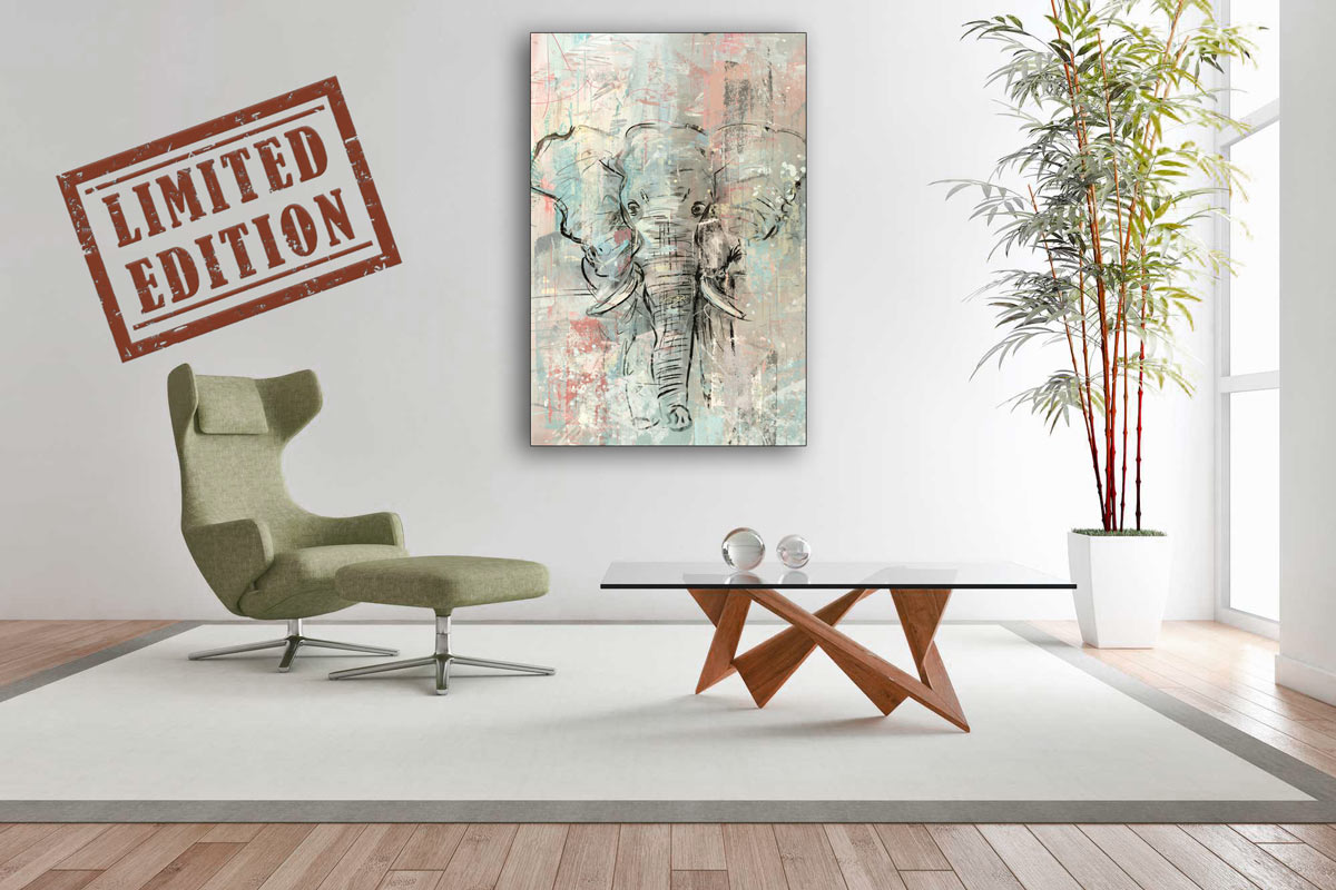 Limited Edition - kunstwerk olifant in semi abstracte stijl