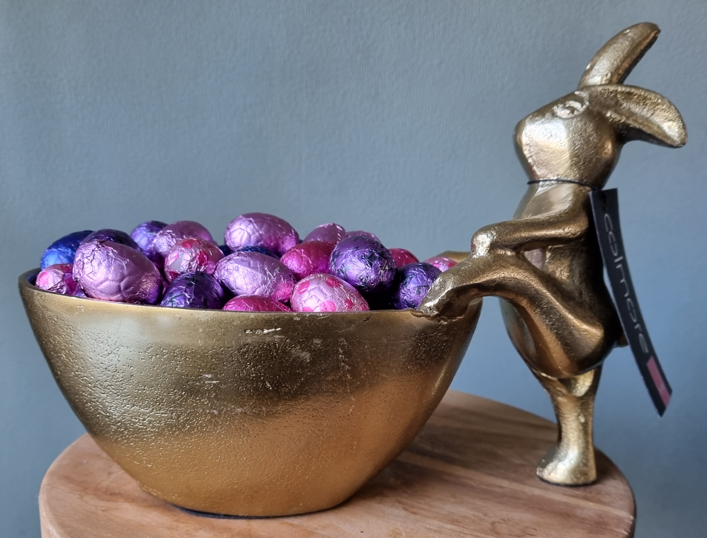 COLMORE, new-bronze, raw-metal bowl, RABBIT, 27x15x21 cm