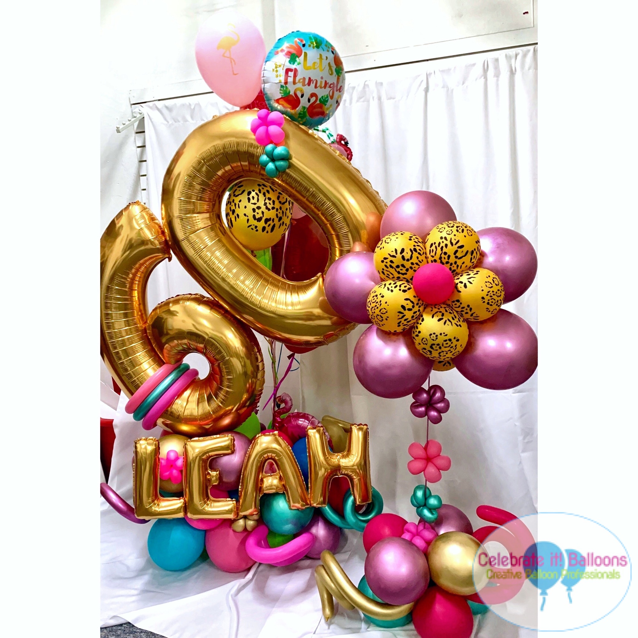 Birthday balloons with name and age for delivery plus centerpiece